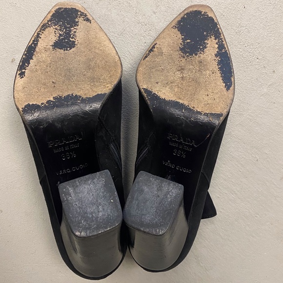 Prada black suede chunky heel boots size 36.5 - Picture 4 of 5